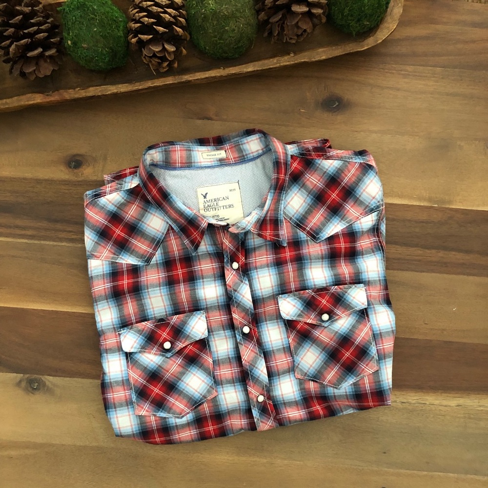 American Eagle Fall Plaid Snap Front Button Down - image 1
